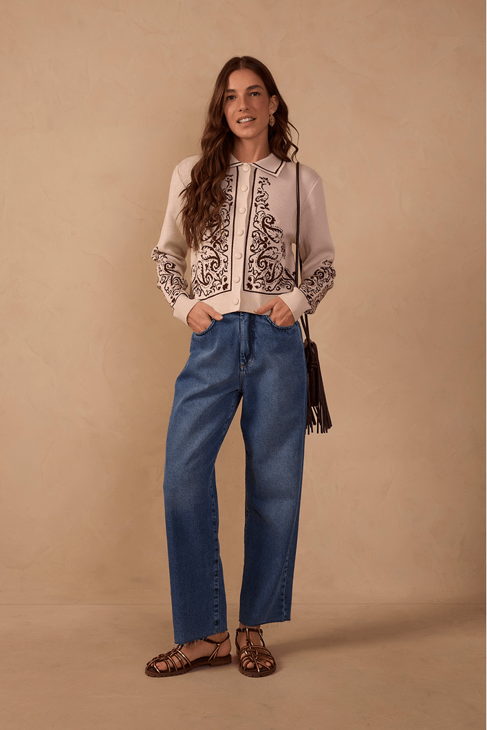 Calça Jeans Reta Marcada