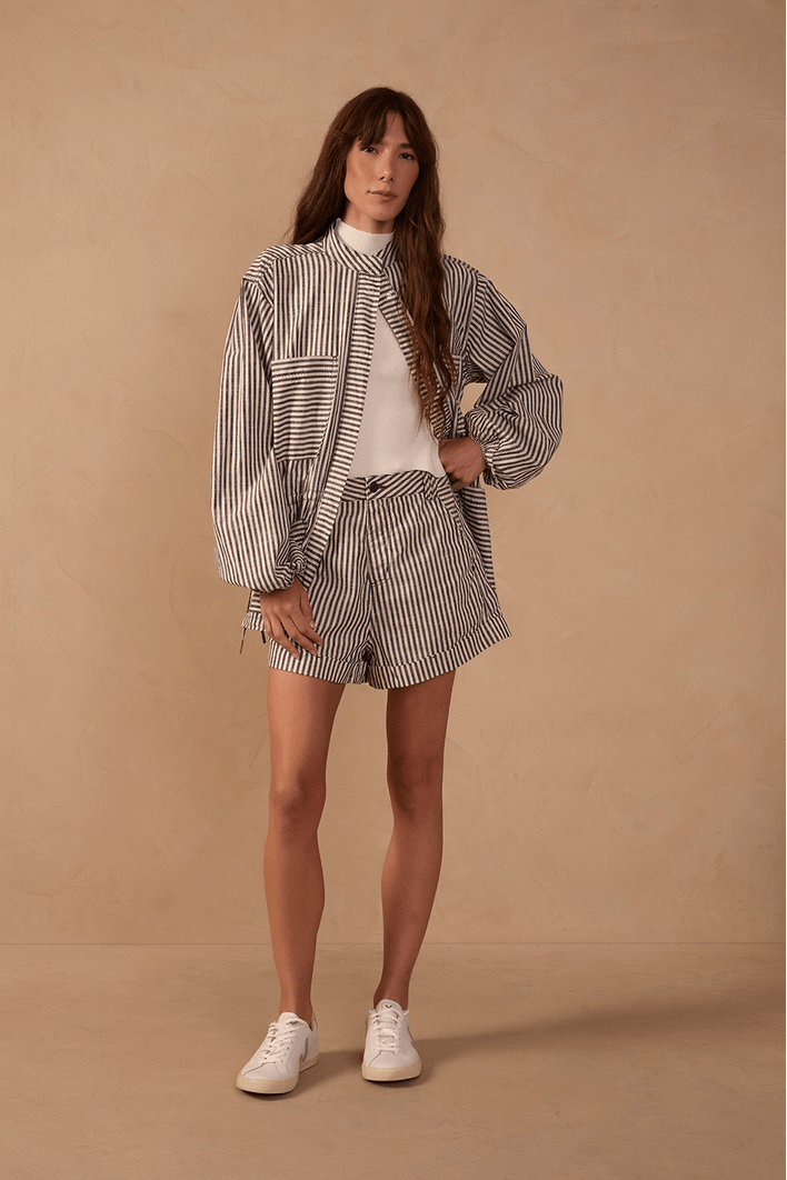 Short Sarja Linho Listra Black