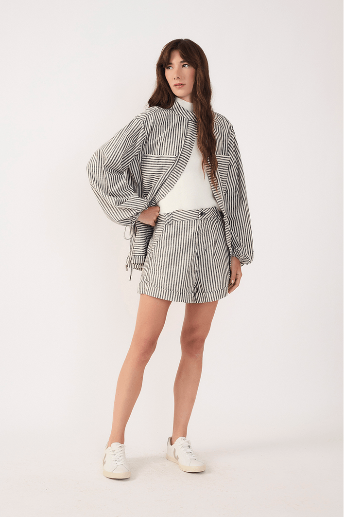 Short Sarja Linho Listra Black