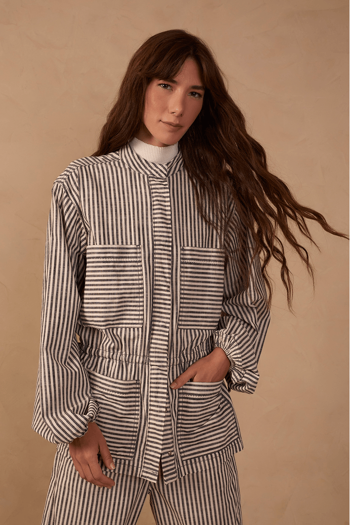 Casaco Sarja Linho Listra Black