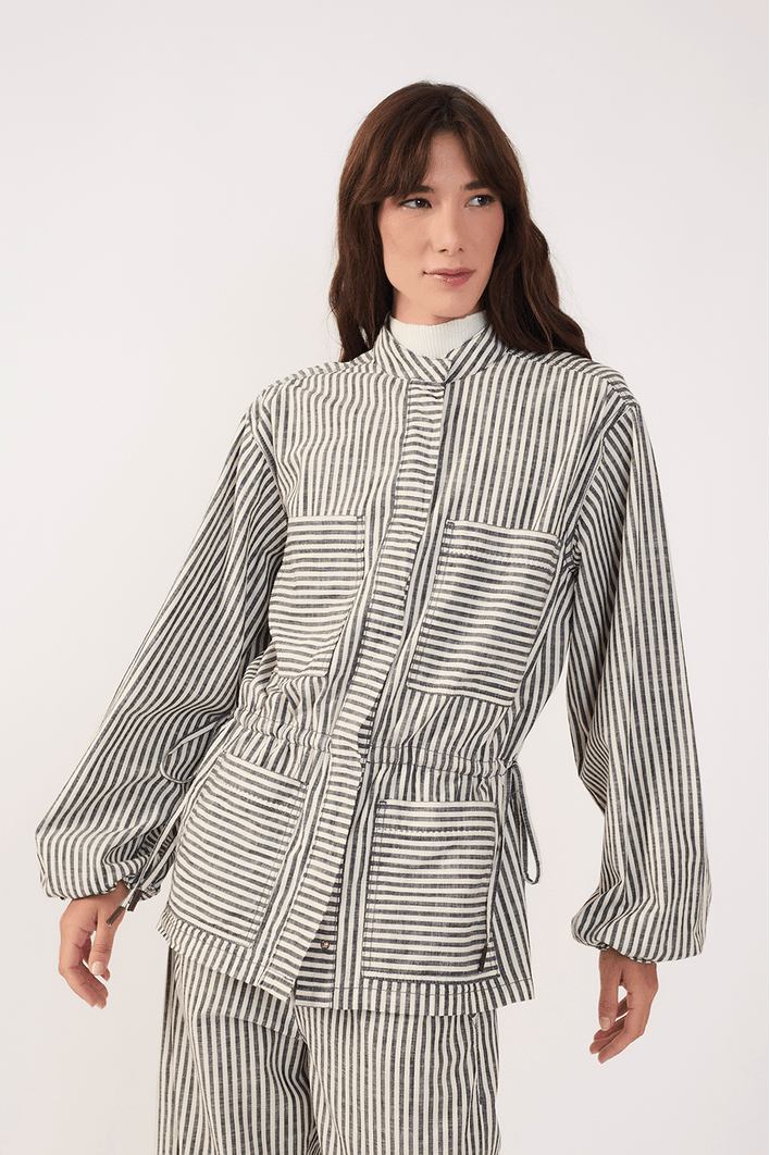 Casaco Sarja Linho Listra Black