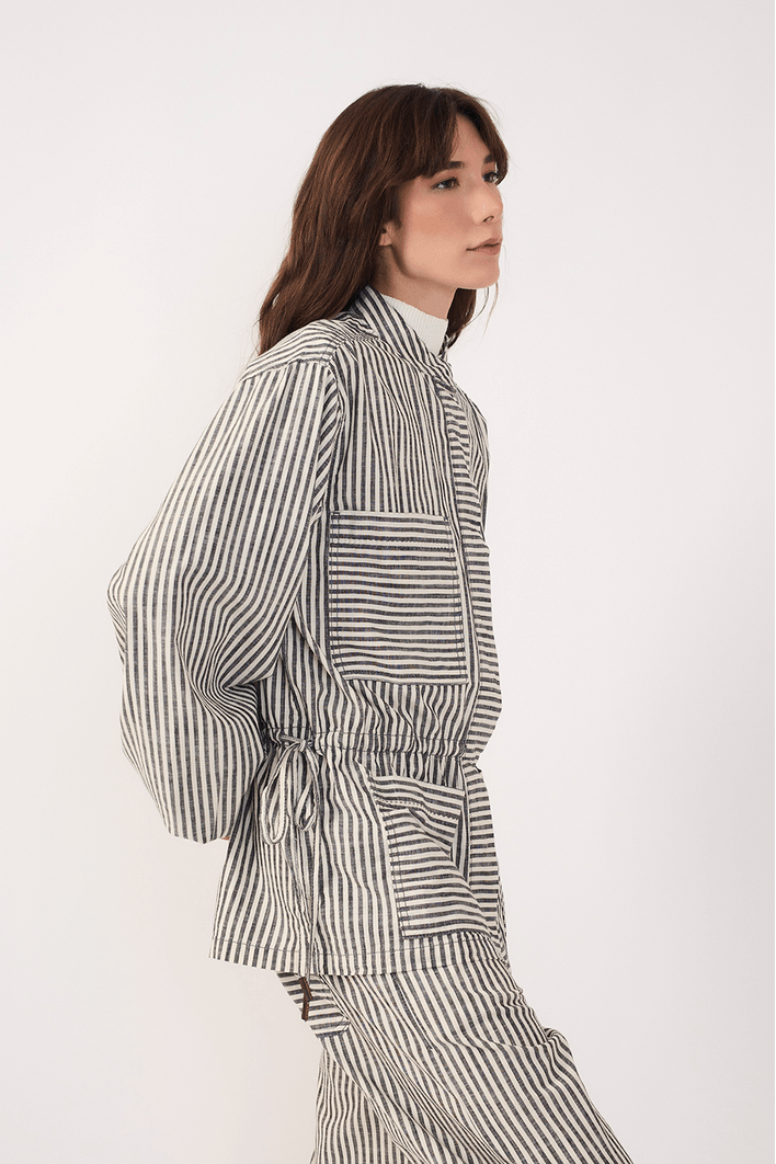 Casaco Sarja Linho Listra Black