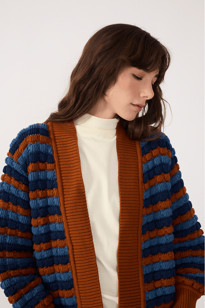 Casaco Tricot Listras Denim