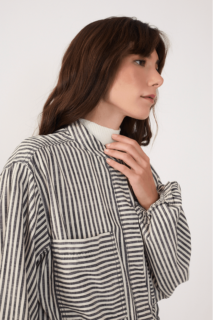 Casaco Sarja Linho Listra Black