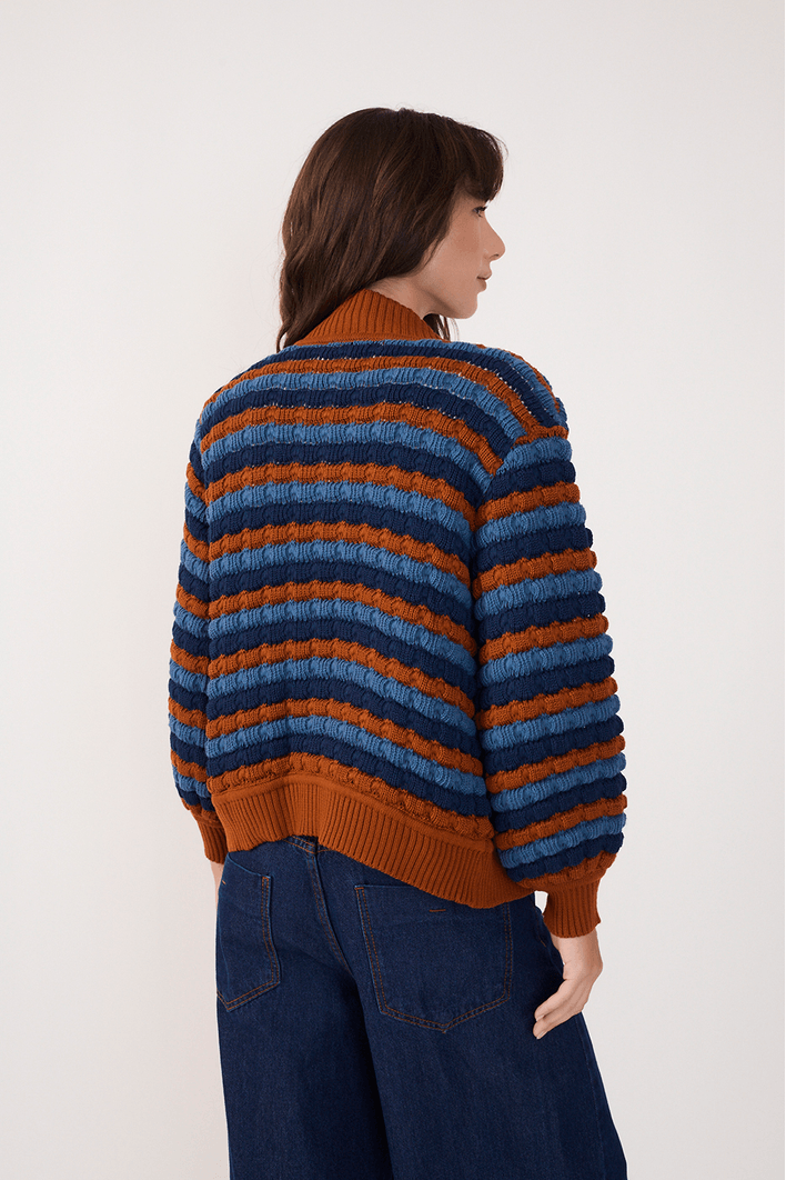 Casaco Tricot Listras Denim