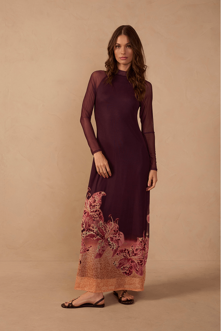 Vestido Tule Estampa Botânica