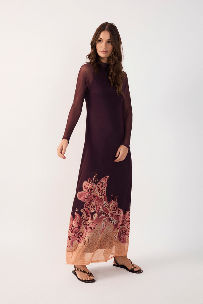 Vestido Tule Estampa Botânica