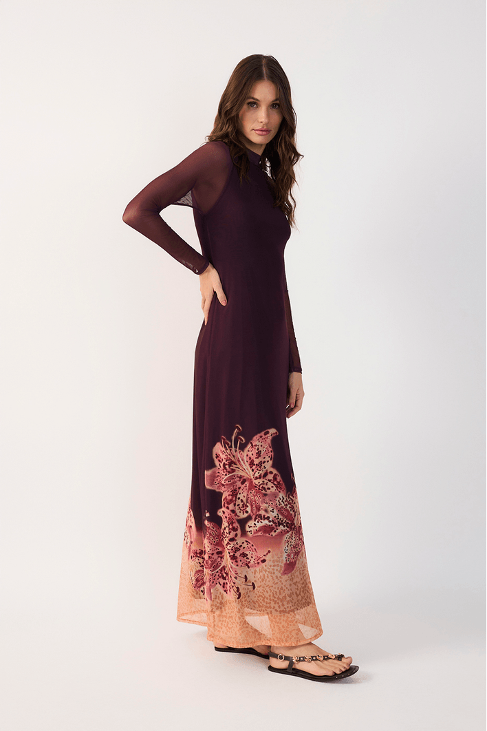 Vestido Tule Estampa Botânica