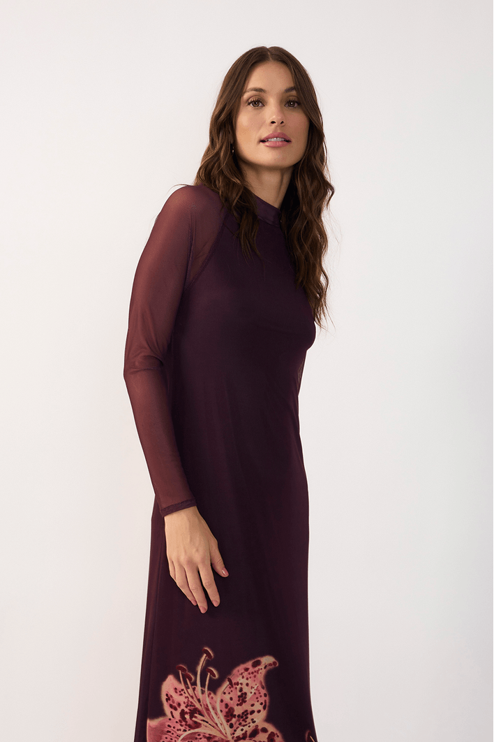 Vestido Tule Estampa Botânica