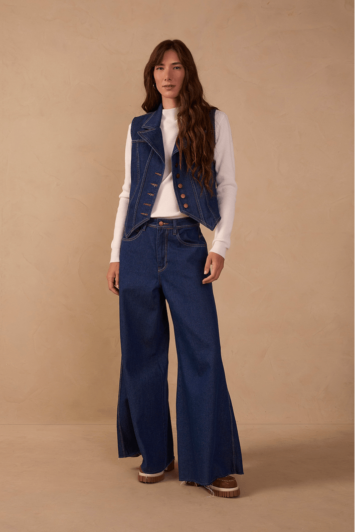 Calça Jeans Pantalona Dark Pespontos