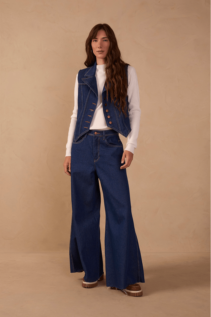 Calça Jeans Pantalona Dark Pespontos - 03.14.0740|352