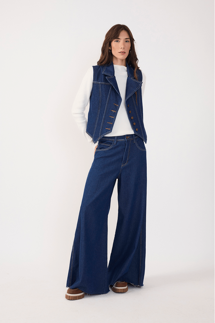 Calça Jeans Pantalona Dark Pespontos