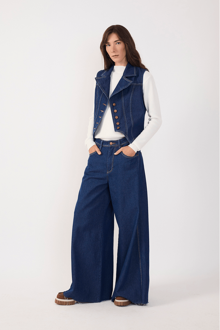 Calça Jeans Pantalona Dark Pespontos