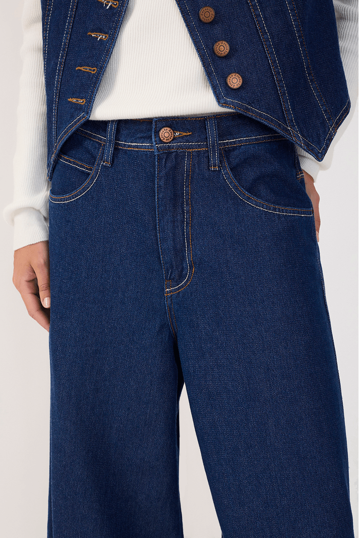 Calça Jeans Pantalona Dark Pespontos