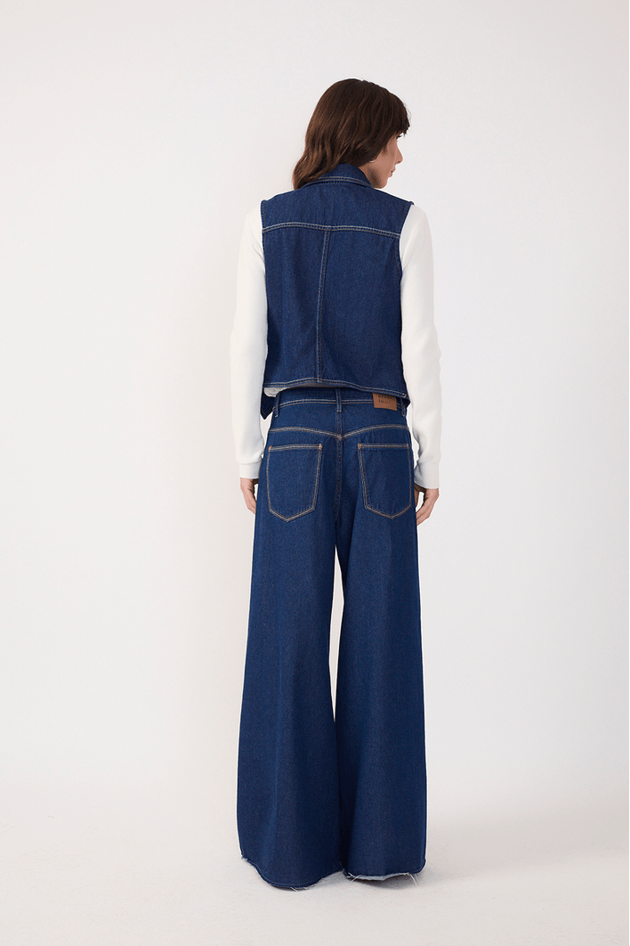 Calça Jeans Pantalona Dark Pespontos