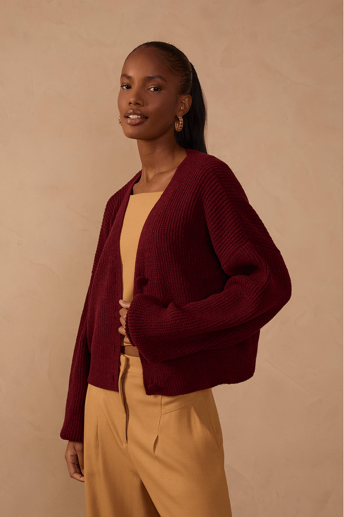 Casaco Tricot Botões Forrados