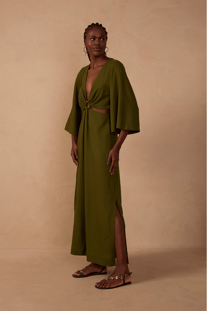 Vestido Cropped Linho Decote Vazado