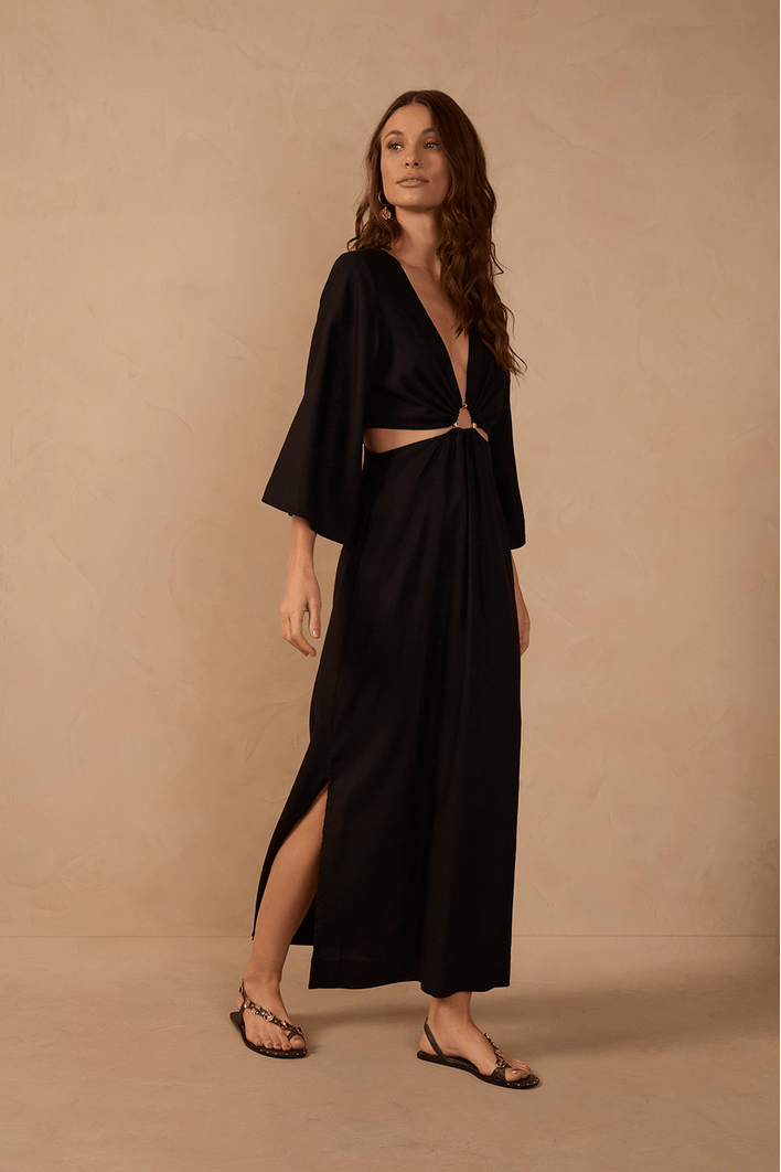 Vestido Cropped Linho Decote Vazado