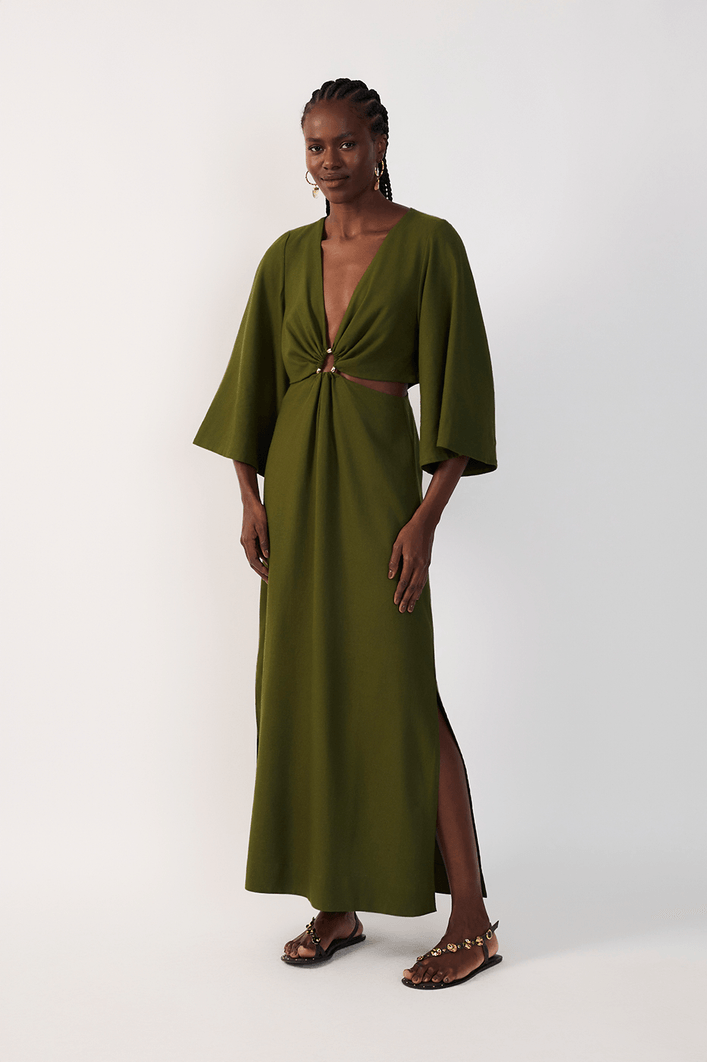 Vestido Cropped Linho Decote Vazado