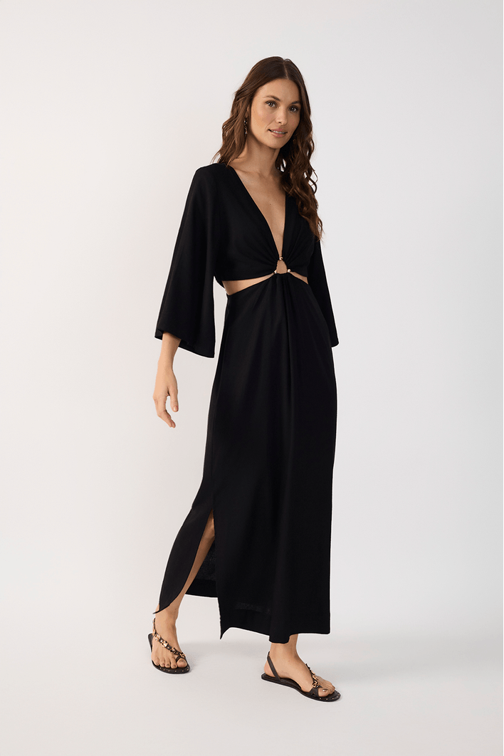 Vestido Cropped Linho Decote Vazado