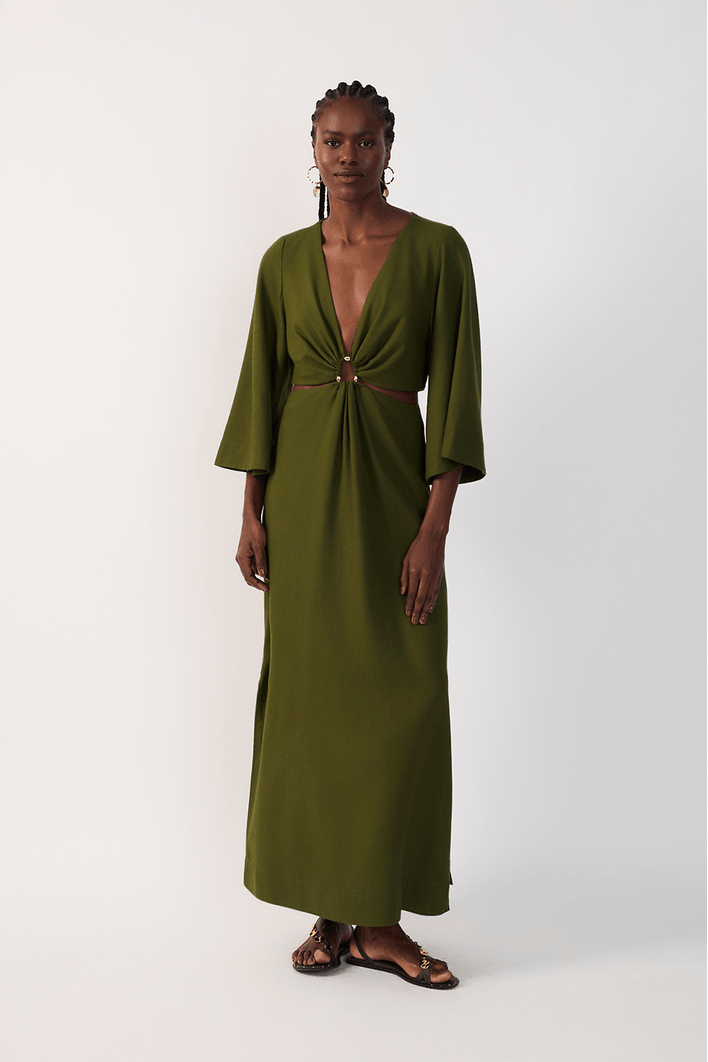 Vestido Cropped Linho Decote Vazado