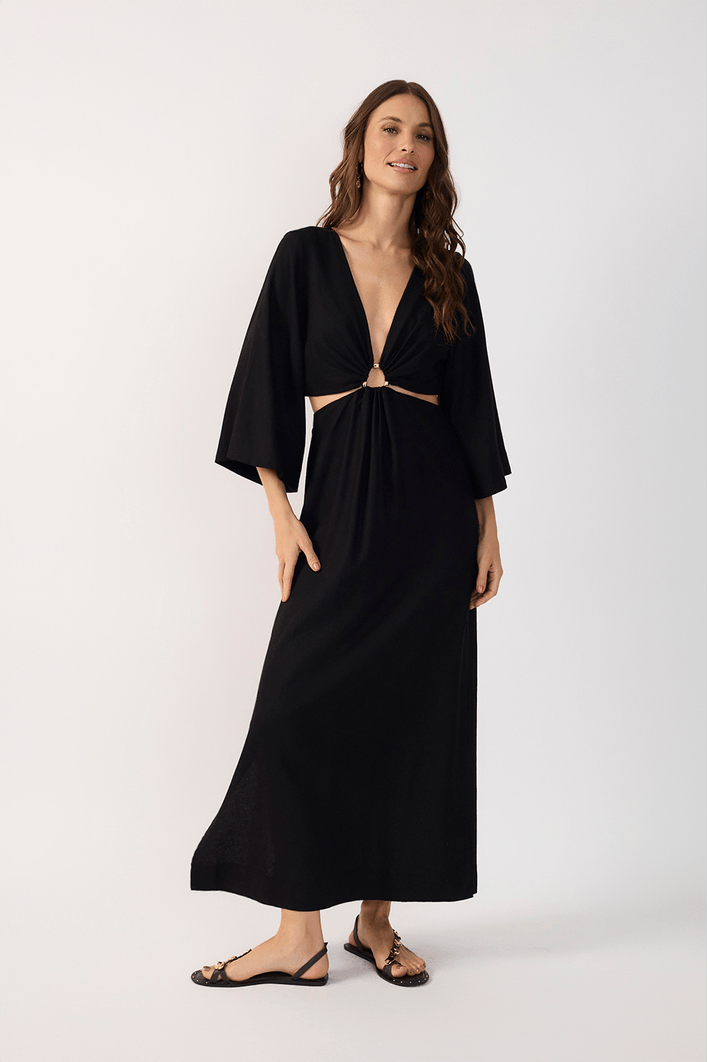 Vestido Cropped Linho Decote Vazado