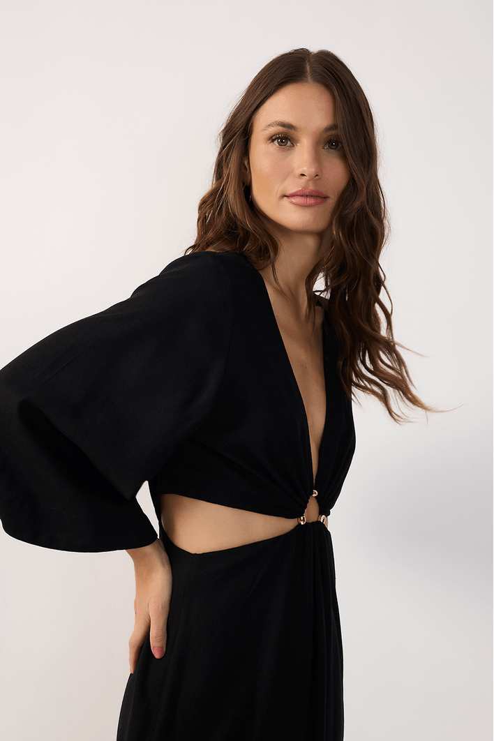Vestido Cropped Linho Decote Vazado
