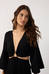 Vestido Cropped Linho Decote Vazado