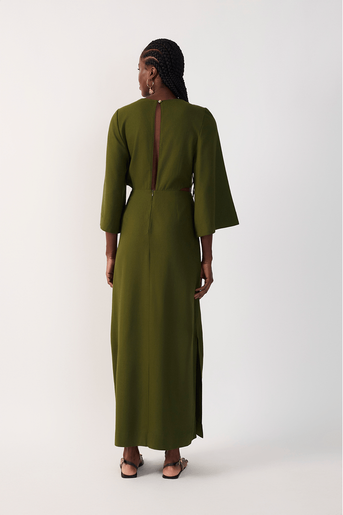 Vestido Cropped Linho Decote Vazado