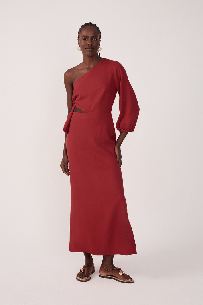 Vestido Linho Amarração Ombro Só