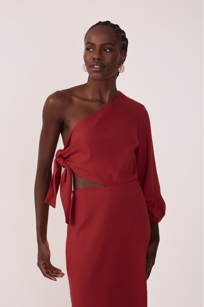 Vestido Linho Amarração Ombro Só
