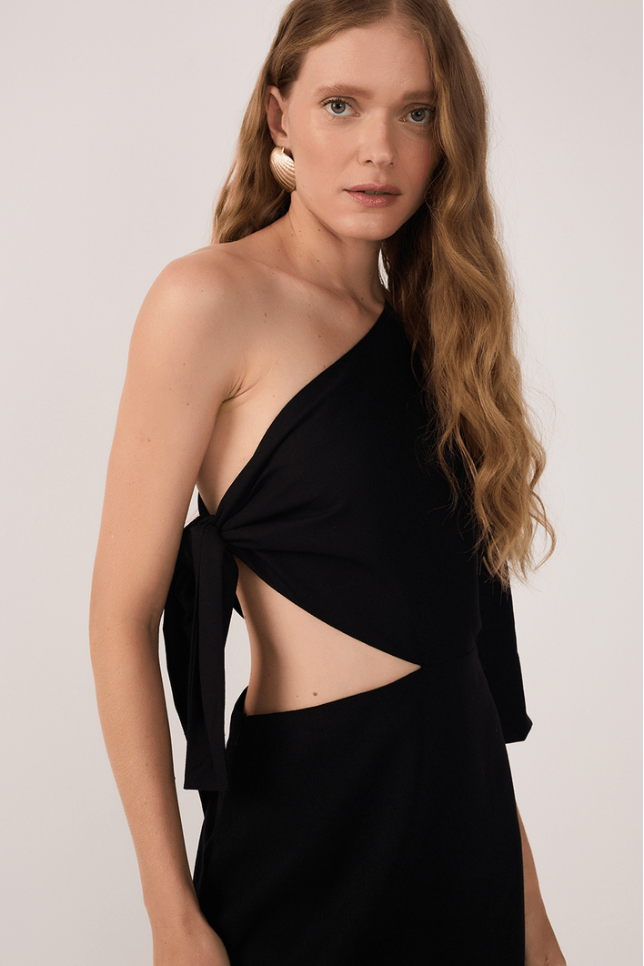 Vestido Linho Amarração Ombro Só