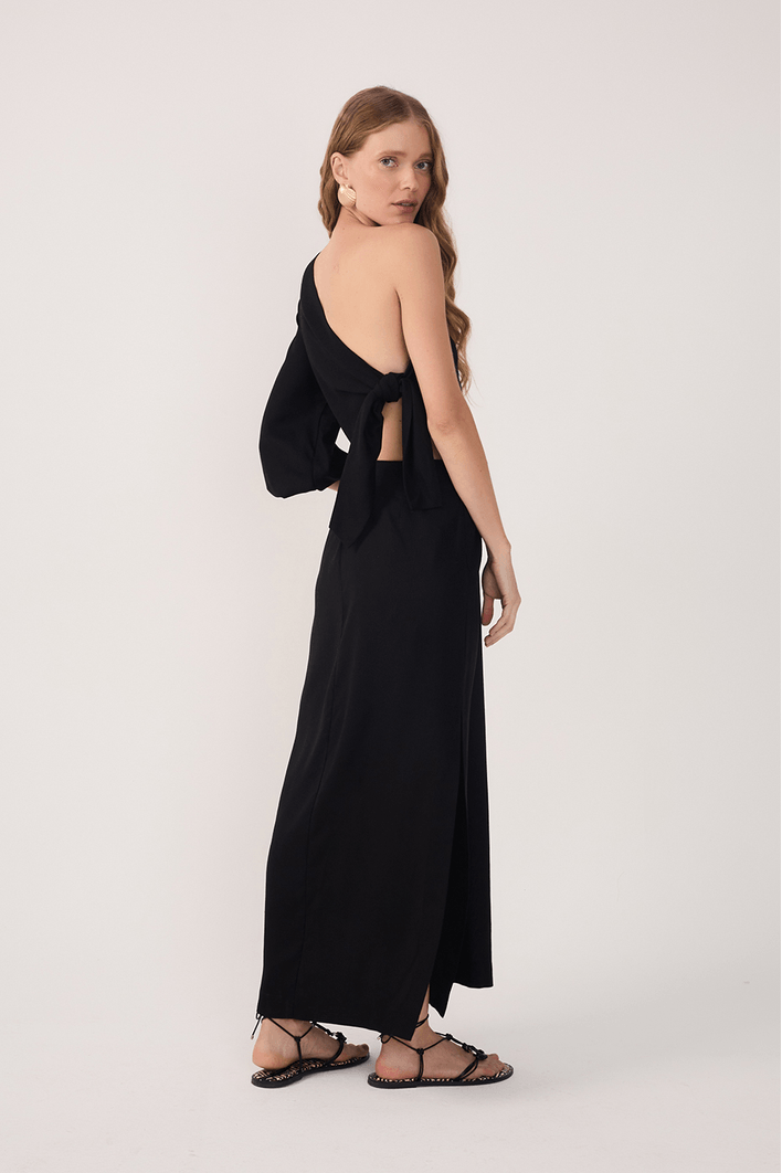 Vestido Linho Amarração Ombro Só