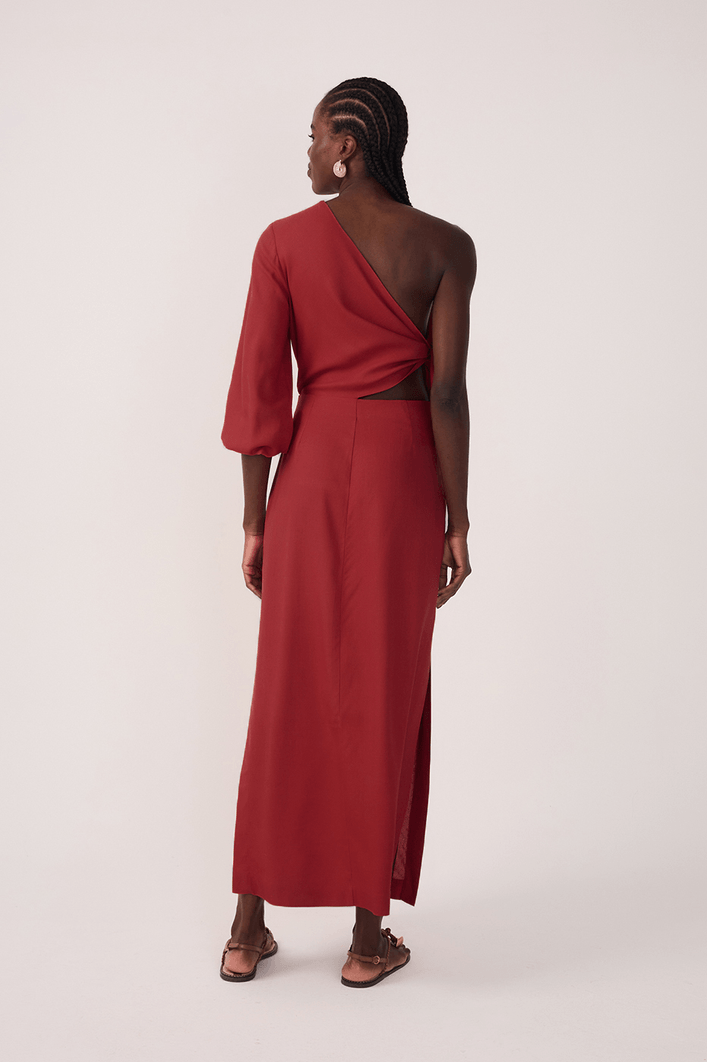 Vestido Linho Amarração Ombro Só