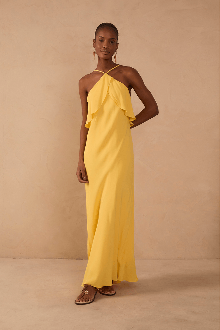 Vestido Crepe Midi Babados
