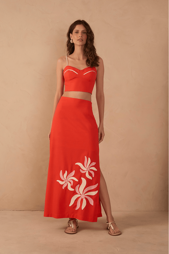 Saia Cropped Bordado Dança Solar