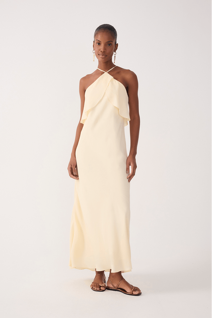 Vestido Crepe Midi Babados