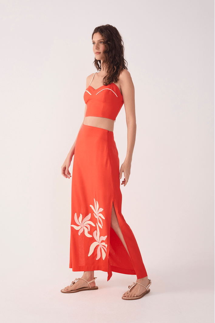 Saia Cropped Bordado Dança Solar