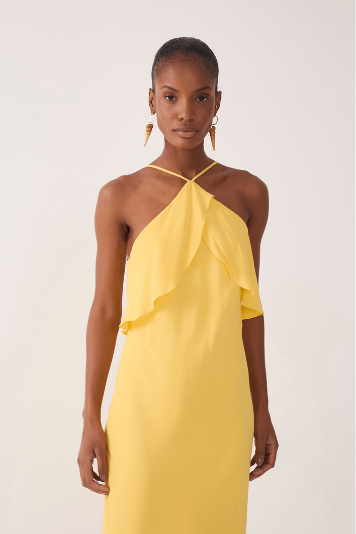 Vestido Crepe Midi Babados