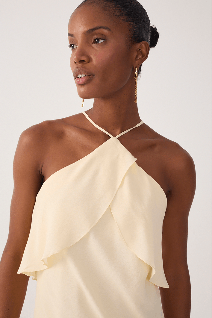 Vestido Crepe Midi Babados