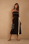 Saia Midi Linho Bordado Floral