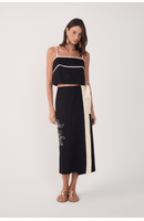Saia Midi Linho Bordado Floral