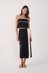Saia Midi Linho Bordado Floral
