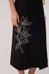 Saia Midi Linho Bordado Floral