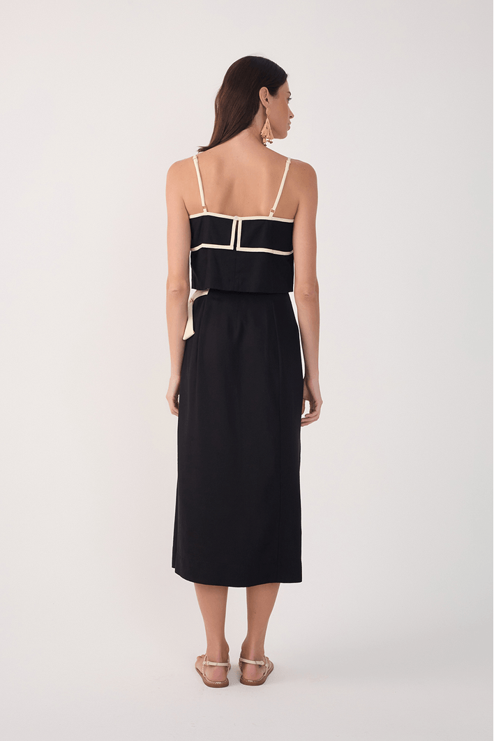 Saia Midi Linho Bordado Floral