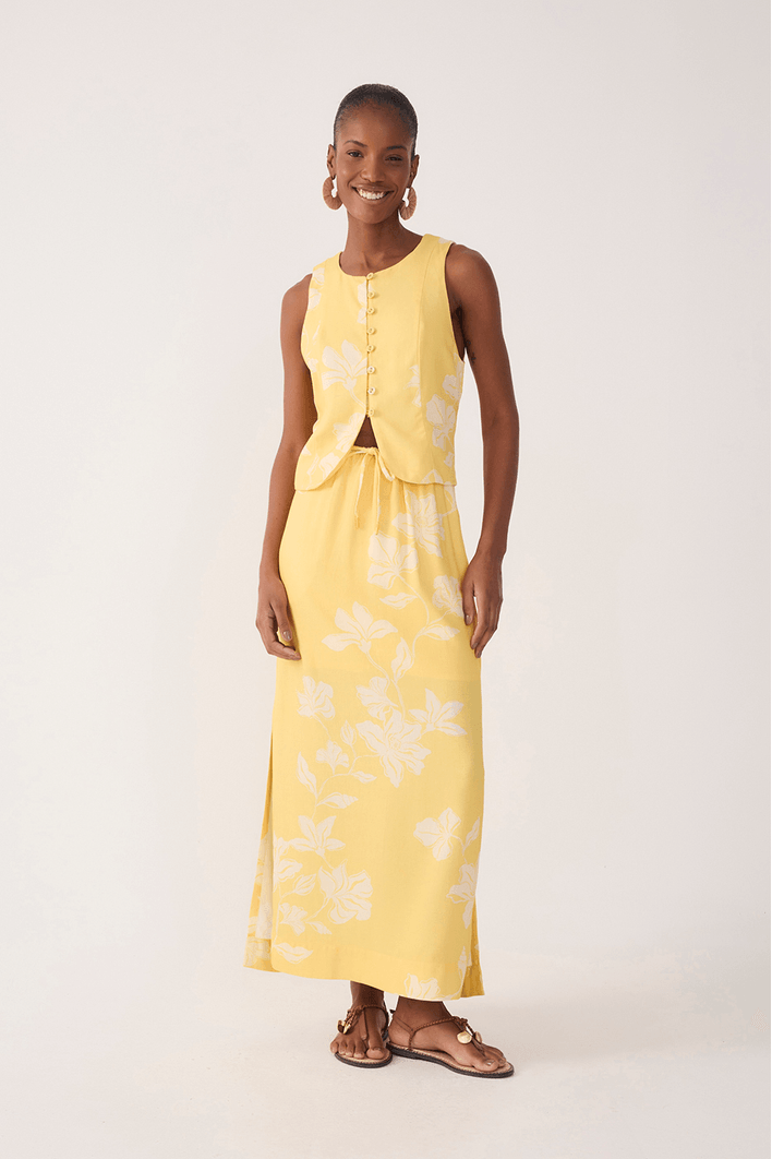 Saia Cropped Linho Estampa Clareza