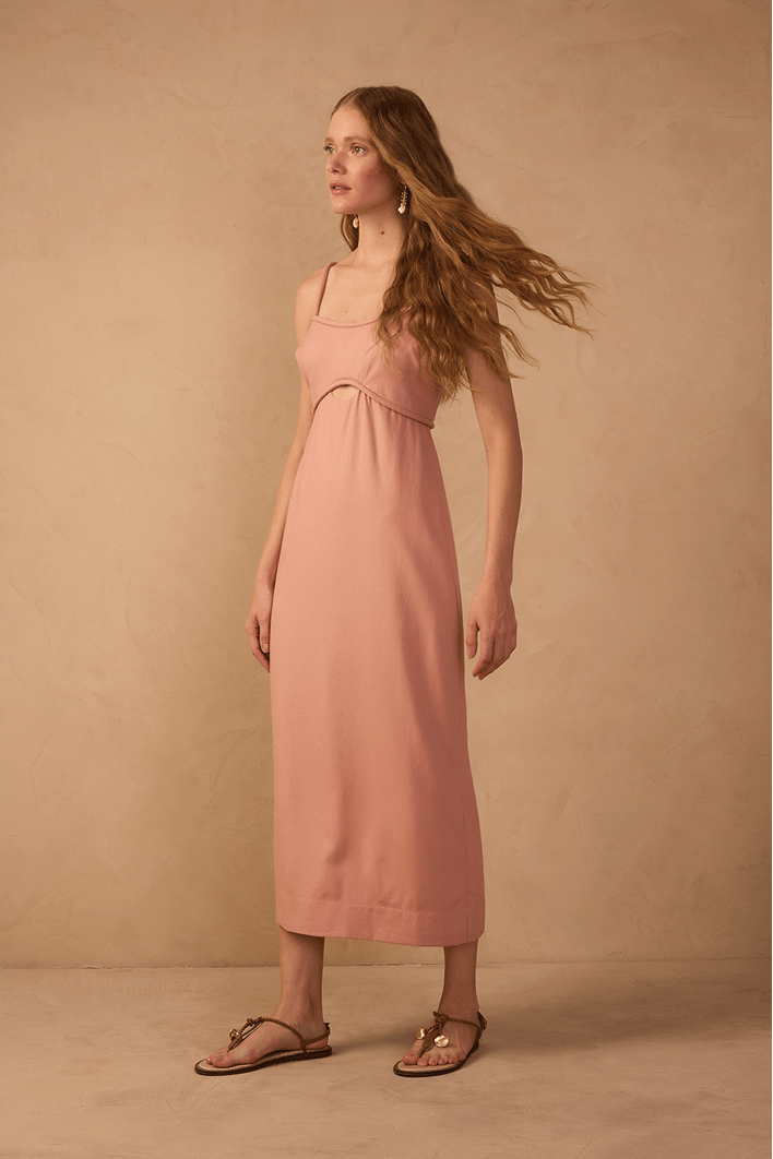 Vestido Linho Cropped Recorte Busto