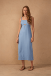 Vestido Linho Cropped Recorte Busto