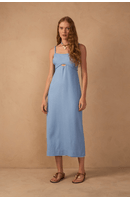 Vestido Linho Cropped Recorte Busto