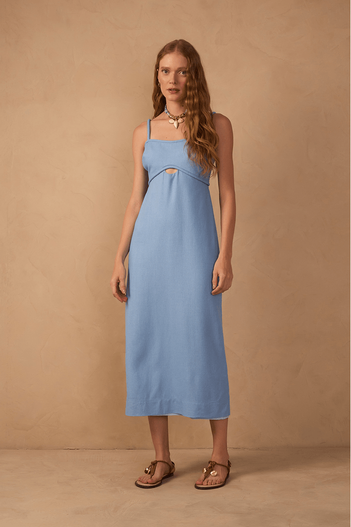 Vestido Linho Cropped Recorte Busto